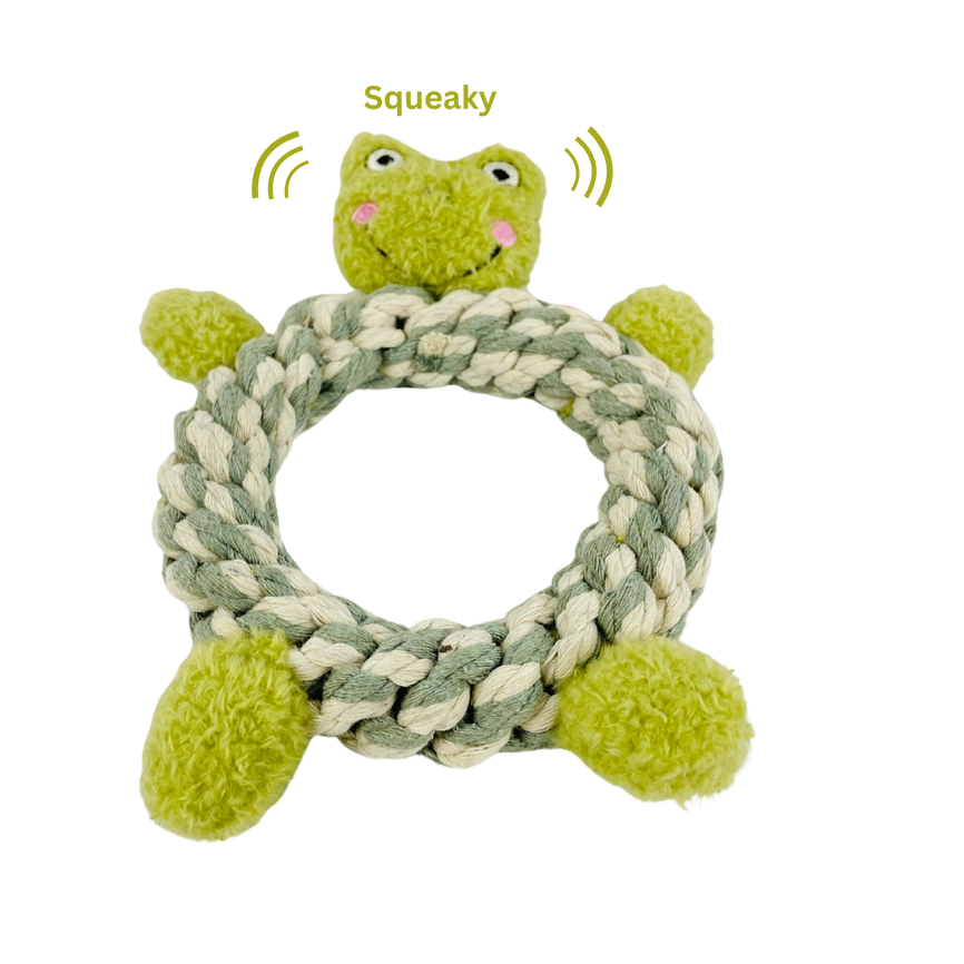 Eco-Frog Macrame Dog Toy- Plush, Squeaky