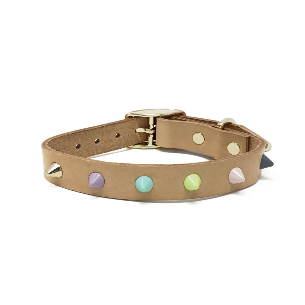 Nice Digs Leather Spike Collar - Pastel Party