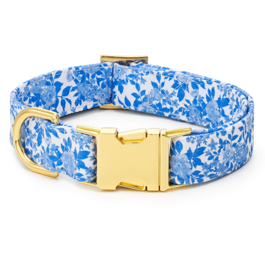 Foggy Dog Blue Roses Dog Collar