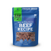 Bag of Raw Dynamic freeze-dried beef recipe dog food featuring grass-fed ingredients, bite-sized cubes, and probiotic enhancements.