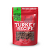 Red packaging for Raw Dynamic Freeze-Dried Turkey Recipe for dogs, featuring bite-sized cubes, with health benefits highlighted.