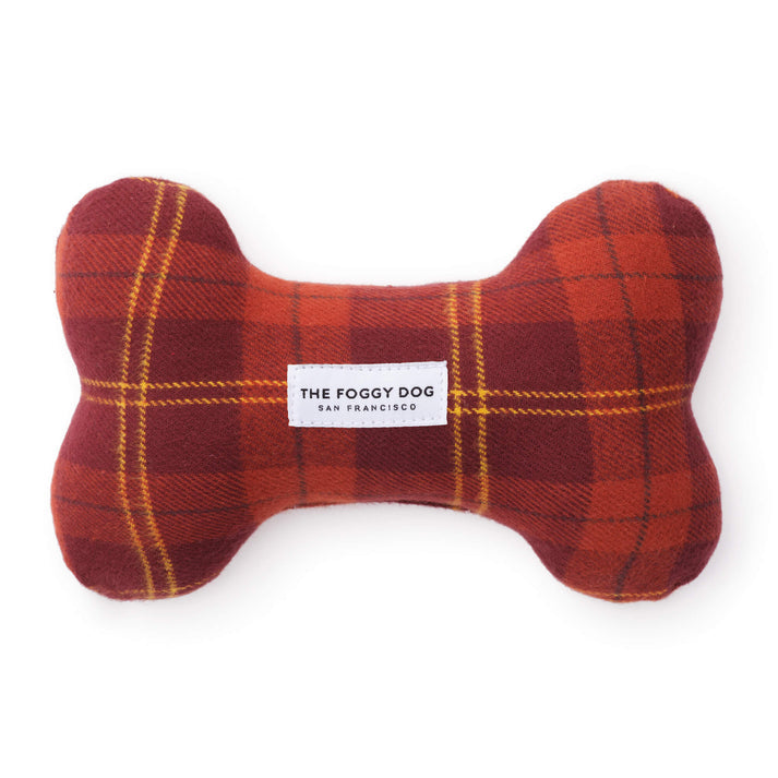 Foggy Dog Cider Plaid Flannel Dog Bone Squeaky Toy