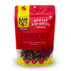 Red bag of Raw Dynamic air-dried turkey treats for dogs and cats, featuring bite-sized pieces and labeled as grain-free and free-range.