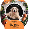 picture of wooftown fresh label with a picture of Wooftown co-founder maggie the Golden retriever on it.