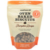 Package of Wooftown Oven Baked Dog Biscuits, Pumpkin Recipe, featuring ancient grains and superfoods, with a clear window to see the treats inside.