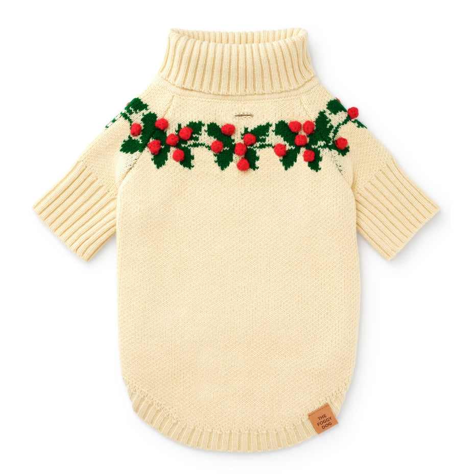 Foggy Dog Holly Bobble Holiday Dog Sweater