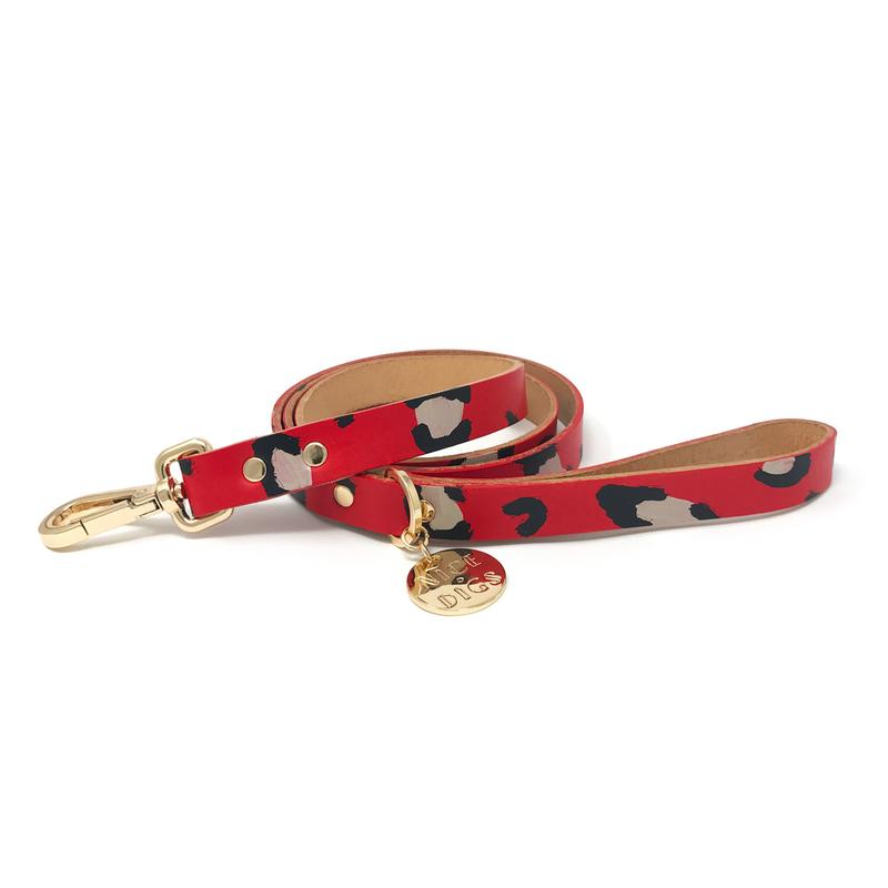 Nice Digs Animal Leather Leash - Red