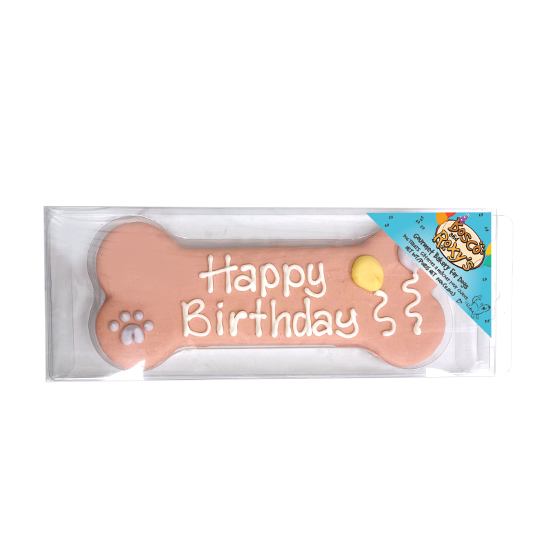 Bosco &amp; Roxy's - Pink Pre-Packaged Happy Birthday Bone Cookie