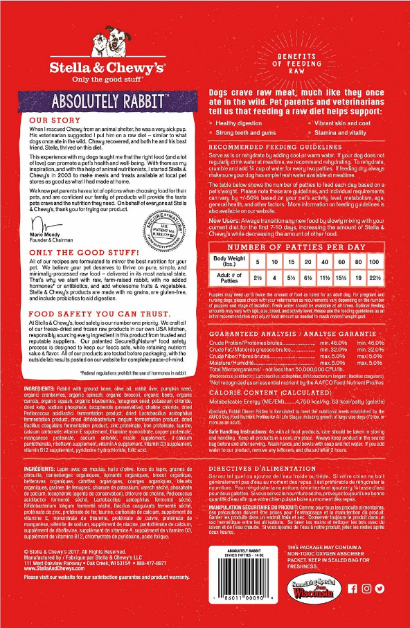 Stella Chewy s Frozen Raw Rabbit Dinner Dog Food Wooftown