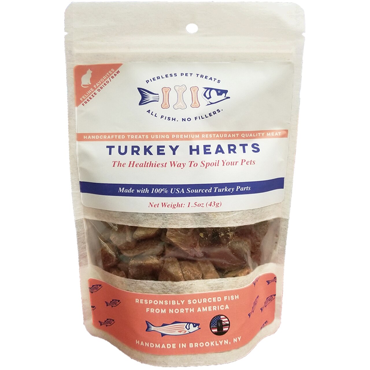 Pierless Pet Cat Freeze Dried Turkey Hearts 1.5 oz