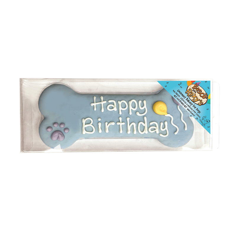 Bosco &amp; Roxy's Blue Pre-Packaged Happy Birthday Bone Cookie